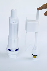 Flush,cistern mechanisms,push system unused new one set on white background.