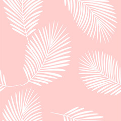 Fototapeta na wymiar Tropical pattern, palm leaves seamless vector floral background. Exotic plant on stripes. spring nature jungle print. Leaves of palm tree on paint lines. ink brush strokes. pink girly pattern.