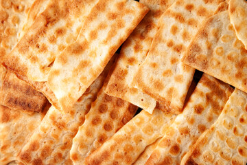 Top view of many cookies background. Freshly baked cookies.