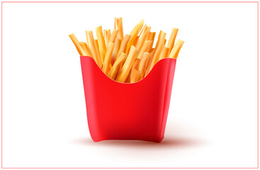 3d.Vector Potatoes French Fries.Meal of Fast Food.Fast Food french fries in paper pack.