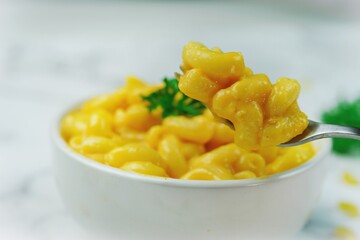 Homemade Cheesy Mac and Cheese, selective focus
