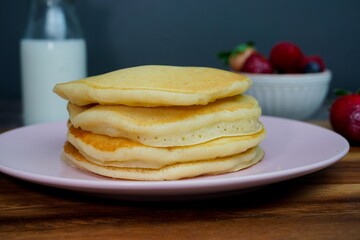 Homemade Fluffy Stacked Pancakes , selective focus