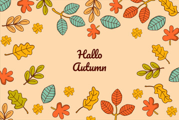 Hand drawn autumn background with leaves. - Vector.