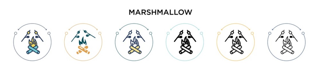 Marshmallow icon in filled, thin line, outline and stroke style. Vector illustration of two colored and black marshmallow vector icons designs can be used for mobile, ui, web