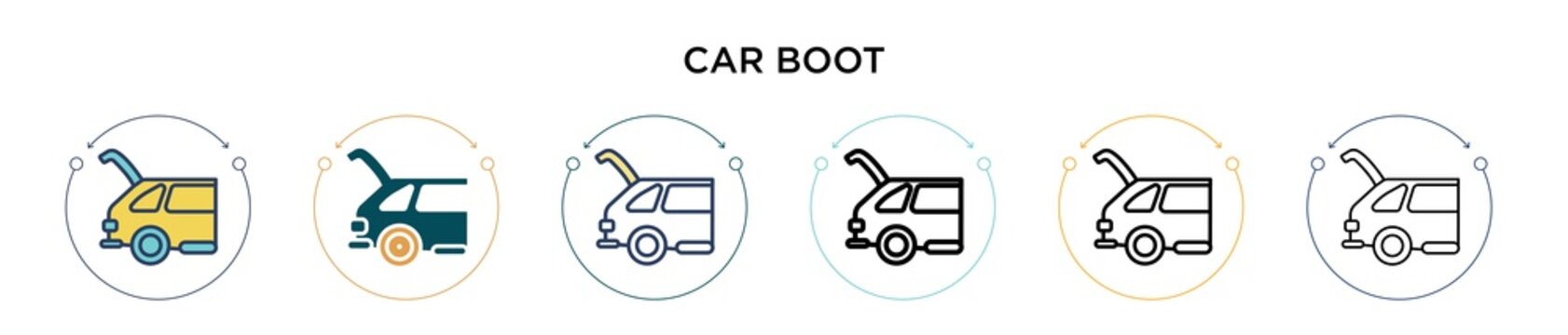 Car boot icon in filled, thin line, outline and stroke style. Vector illustration of two colored and black car boot vector icons designs can be used for mobile, ui, web