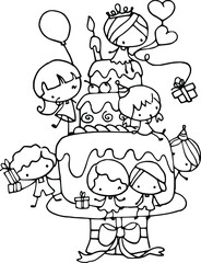 vector cartoon happy birthday card with kids