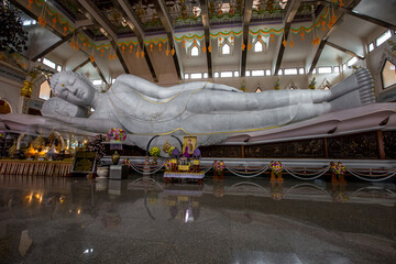Reclining Buddha Temple Wat Pa Phu Kon-Udon Thani:June18,2020,the atmosphere inside the Reclining Buddha Temple,the Lecturer, Mahamuni Buddha, located on a high mountain in the Yung area,thailand