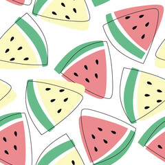 Pattern of triangular watermelon slices on a white background. Watermelon Day