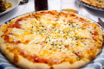 pizza on a wooden table