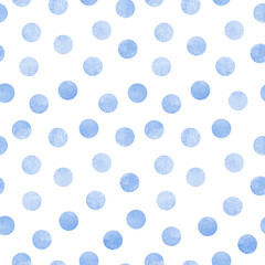 Vector seamless pattern of blue watercolor circles on a white background © Ann Muse