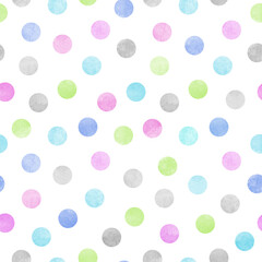 Vector seamless pattern of multicolor watercolor circles on a white background