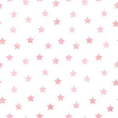 Vector seamless pattern of pink rose watercolor stars on a white background