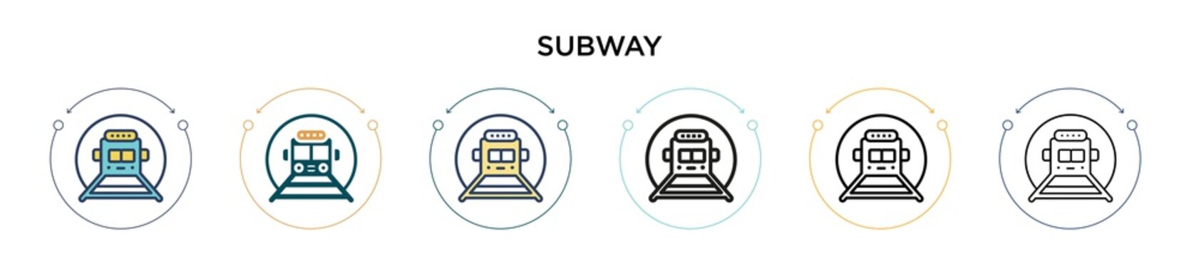 Subway icon in filled, thin line, outline and stroke style. Vector illustration of two colored and black subway vector icons designs can be used for mobile, ui, web