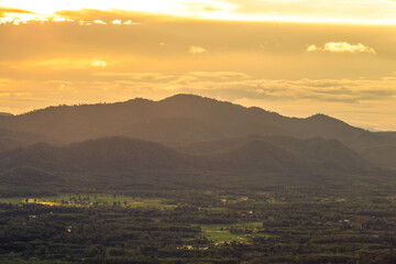 Natural background, high angle from the high mountains that can see the scenery around, the wind blows through the cool, blurred of traveling, the integrity of the moist forest.