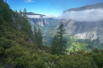 hiking the four mile trail in yosemite national park in california, usa