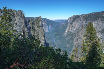 hiking the four mile trail in yosemite national park in california, usa