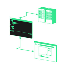 3 dimention design working process of the website has working sections which are display program and database.