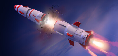 Rocket booster separation. 3d illustration