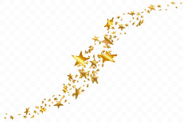 3d Star Falling. Gold Yellow Starry on transparent Background. Vector Confetti Star Background. Golden Starlit Card. Confetti Fall Chaotic Decor.
