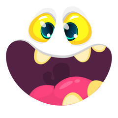 Obraz premium Angry cartoon monster face. Vector Halloween monster square avatar. Isolated