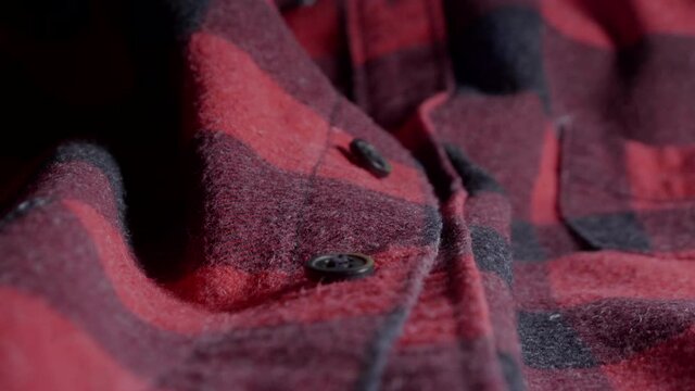 Hipster Flannel Red and Black Shirt F Buttons Close-Up Probe Lens Shot