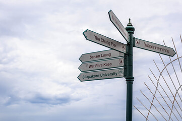 Direction signboard at Arun temple pier in Bangkok Thailand