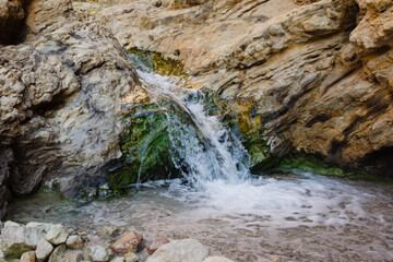 gorge with a stream and waterfall Ein Bokek