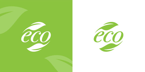 Green Eco friendly icon design. Bio organic leaf logo. Ecosystem sign. Environment recycle symbol. Vector illustration.