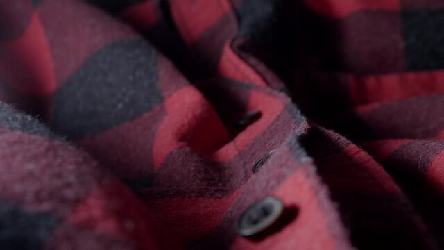 Flannel Red and Black Shirt Fabric Texture Close-Up Probe Lens Shot