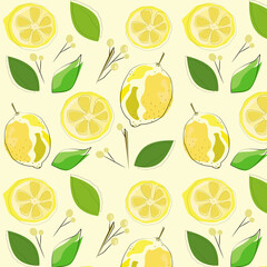pattern with yellow lemons and green leaves