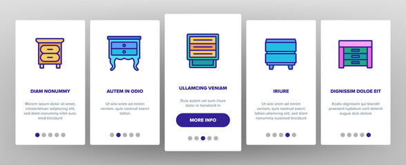 Nightstand Furniture Onboarding Mobile App Page Screen Vector. Nightstand Vintage And Modern Design, Bedside Wooden Commode, Joinery Decorative Table Illustrations