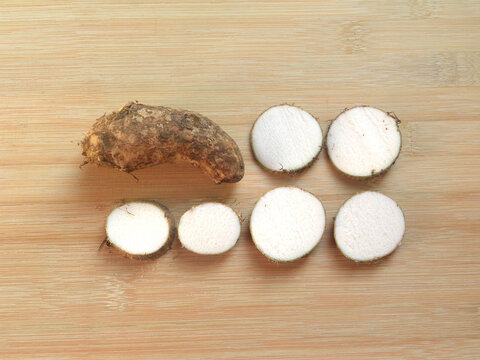 Raw Taro roots or Colocasia esculenta