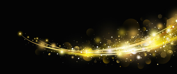 Fototapeta na wymiar Abstract gold light effect with bokeh design on black background vector illustration