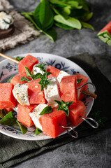 Delicious spicy skewers with watermelon