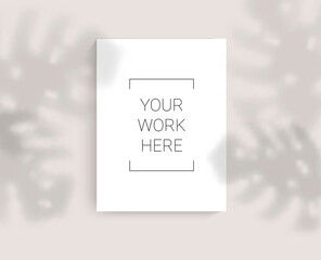 Realistic natural lighting shadow mockup. Vector illustration background with tropical leafs. Trendy shadow overlay.