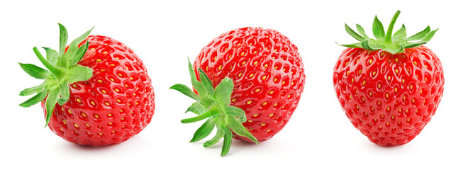 Strawberry isolated. Strawberries with leaf isolate. Whole strawberry on white. Strawberries...