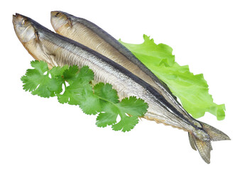 smoked herring isolated on white background
