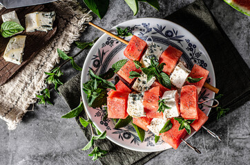 Delicious spicy skewers with watermelon - 367155970