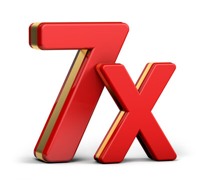 7X gold and red letter isolated on a white background. 3D illustration.