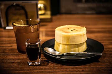 Pudding in a coffee shop