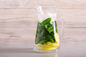 Ice refreshment water with lemon and mint