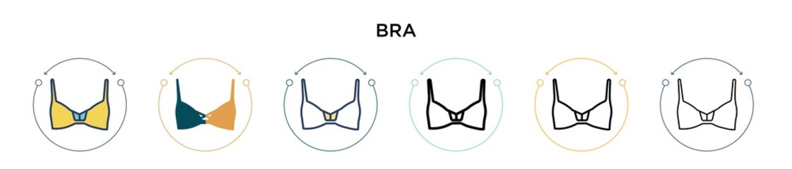 Bra icon in filled, thin line, outline and stroke style. Vector illustration of two colored and black bra vector icons designs can be used for mobile, ui, web - obrazy, fototapety, plakaty