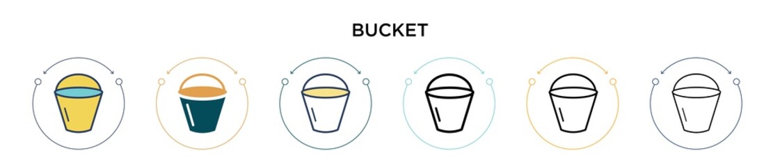 Bucket icon in filled, thin line, outline and stroke style. Vector illustration of two colored and black bucket vector icons designs can be used for mobile, ui, web © Digital Bazaar