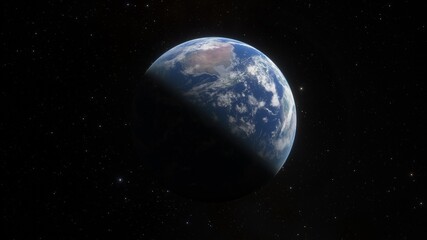realistic planet Earth from space, science fiction wallpaper, cosmic landscape, oceanic expanses, sunrise over the earth from space, 3d render
