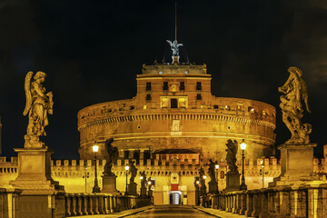 Fototapeta na wymiar Ponte and castel Sant'Angelo, Rome, Italy