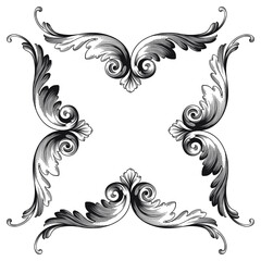 Vintage Ornament Element in baroque style with filigree and floral engrave the best situated for create frame, border, banner. It's hand drawn foliage swirl like victorian or damask design arabesque.