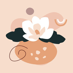 Clay Pot And Magnolia Bloom