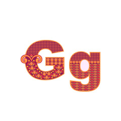 Vector abstract letter G with ornamental pattern. Cartoon signs