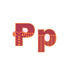 Vector abstract letter P with ornamental pattern. Cartoon signs