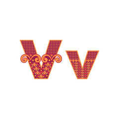 Vector abstract letter V with ornamental pattern. Cartoon signs